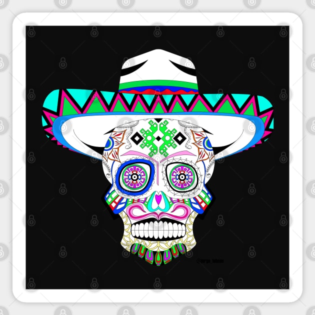 sugar skull in mariachi style ecopop Sticker by jorge_lebeau